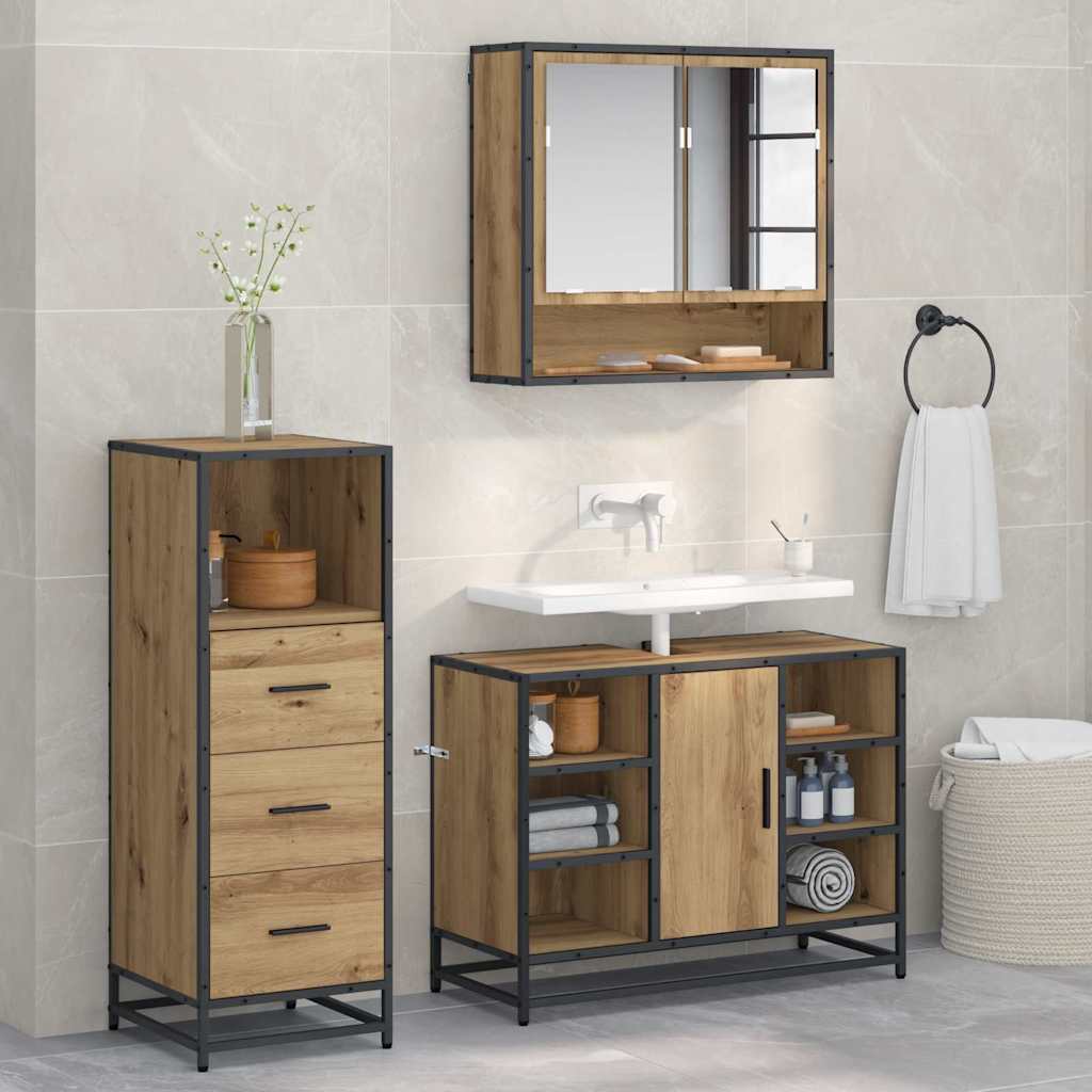 Seturi de mobilier pentru baie - Set de mobilier pentru baie cu sertar 3 pcs stejar artizanal