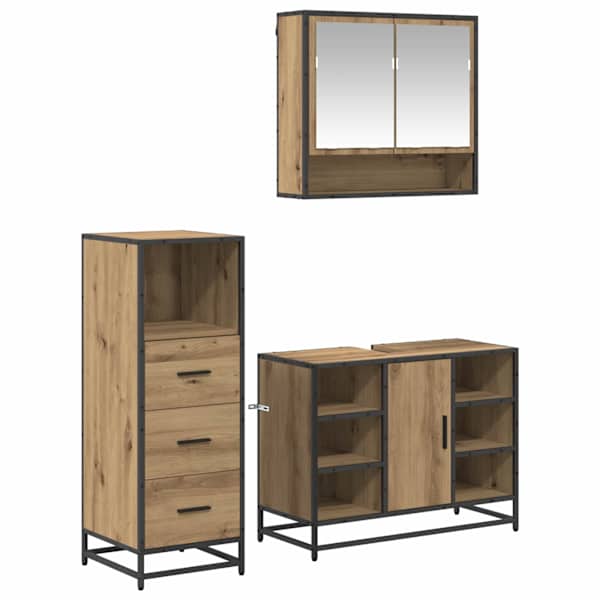 vidaXL Vannitoa m&ouml;&ouml;bleset 3 tk K&auml;sit&ouml;&ouml;puu 80 x 33 x 60 cm Tehispuit