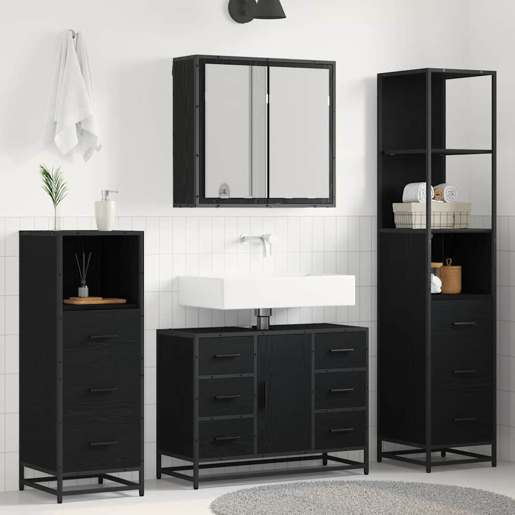 Seturi de mobilier pentru baie - Set de mobilier pentru baie 3 pcs Stejar negru 80 x 33 x 60 cm