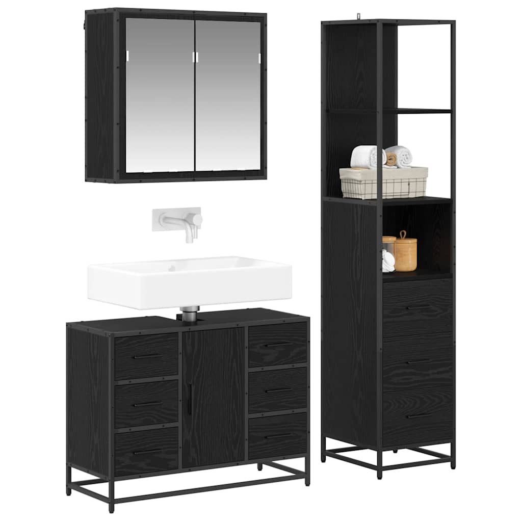 vidaXL Badkamermeubelset met lade 3 pcs Zwart eiken 80 x 33 x 60 cm