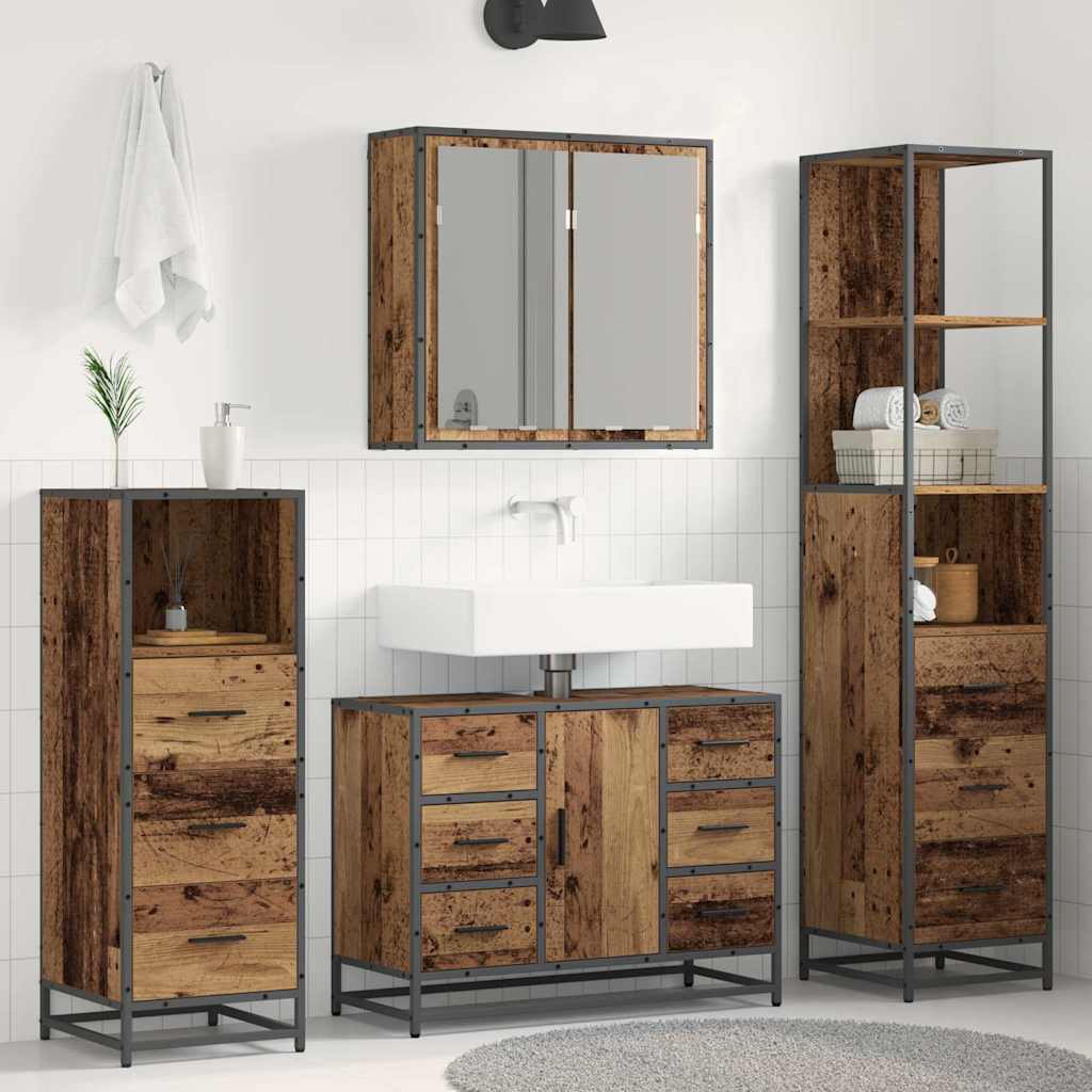 vidaXL Set de mobilier pentru baie 4 pcs Lemn vechi Lemn compozit