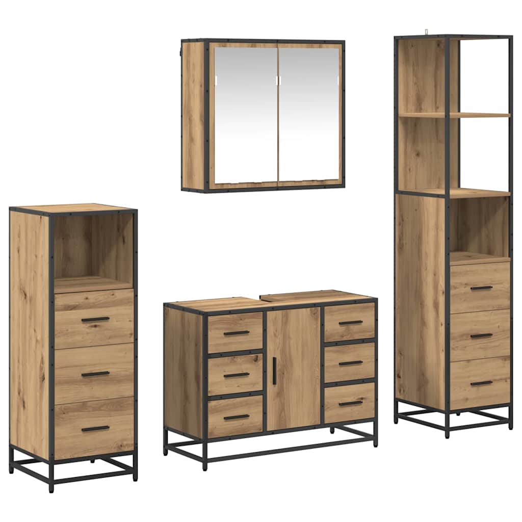 Kylpyhuonekalustesetti 4 pcs artesaani tammi Tekninen puu - Image 2