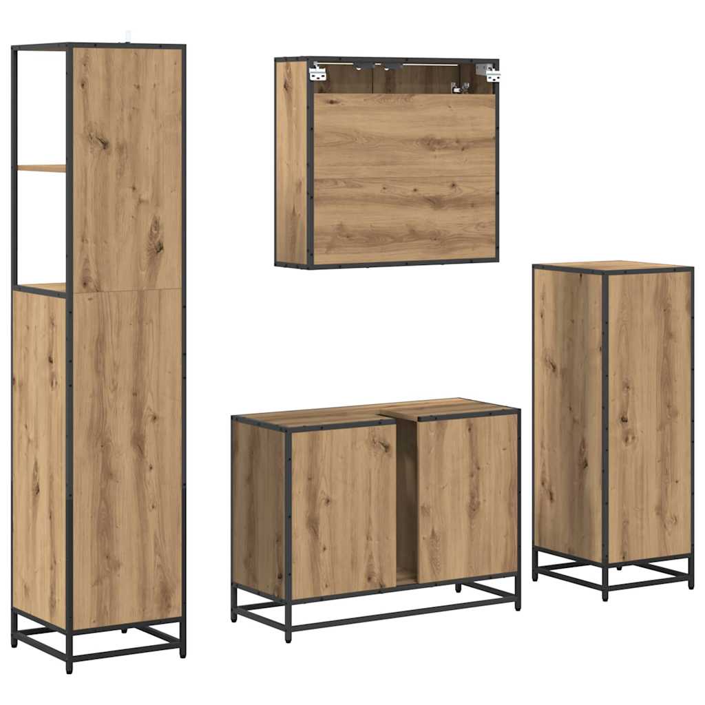 Kylpyhuonekalustesetti 4 pcs artesaani tammi Tekninen puu - Image 10