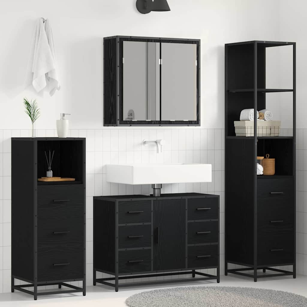 Seturi de mobilier pentru baie - Set de mobilier pentru baie 4 pcs Stejar negru 80 x 33 x 60 cm