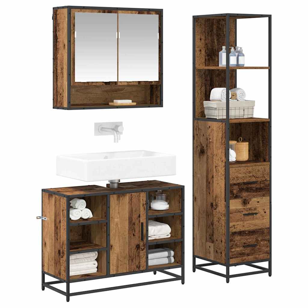 vidaXL Badkamermeubelset met lade 3 pcs Oud hout 35 x 37,5 x 166 cm