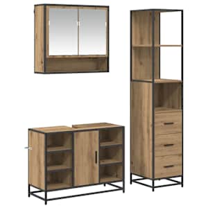 vidaXL Vannitoa m&ouml;&ouml;bleset 3 tk K&auml;sit&ouml;&ouml;puu 35 x 37,5 x 166 cm Tehispuit