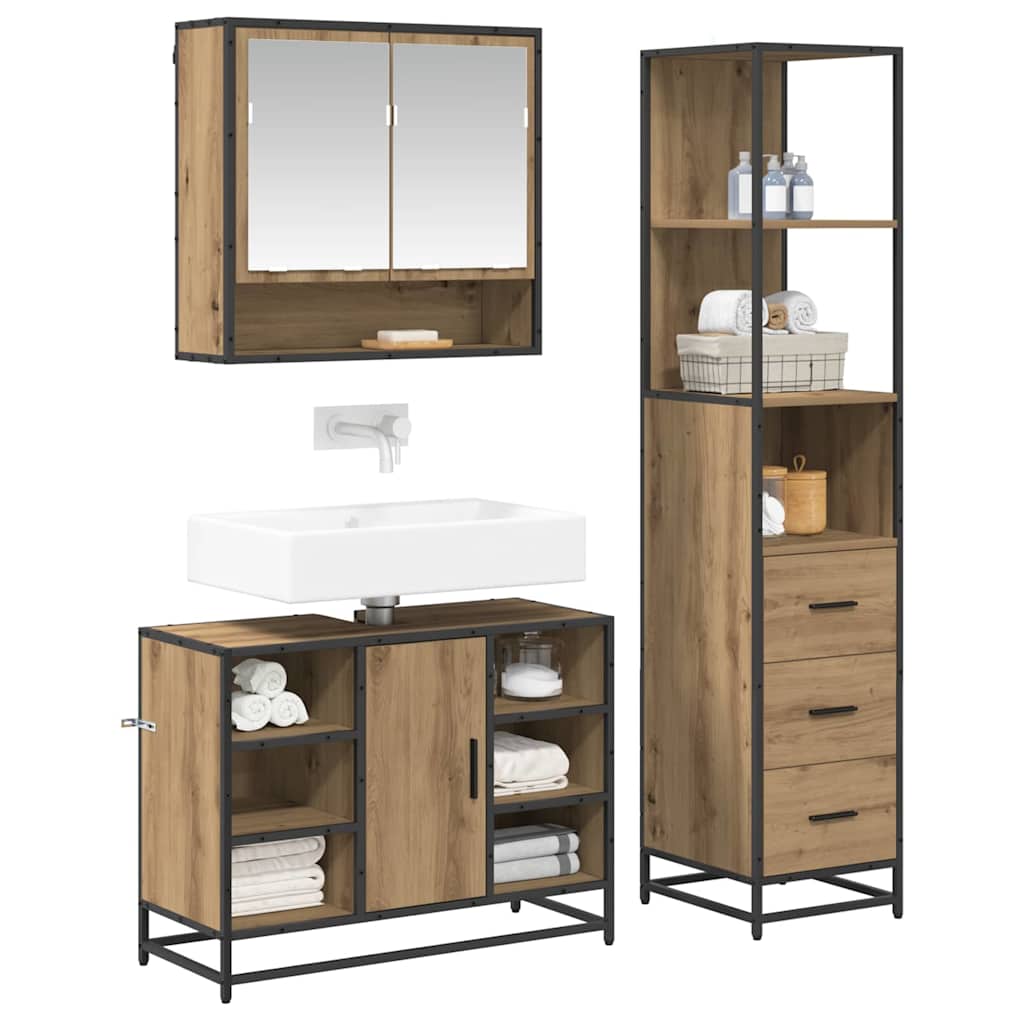 vidaXL Badkamermeubelset met lade 3 pcs artisanaal eikenkleurig