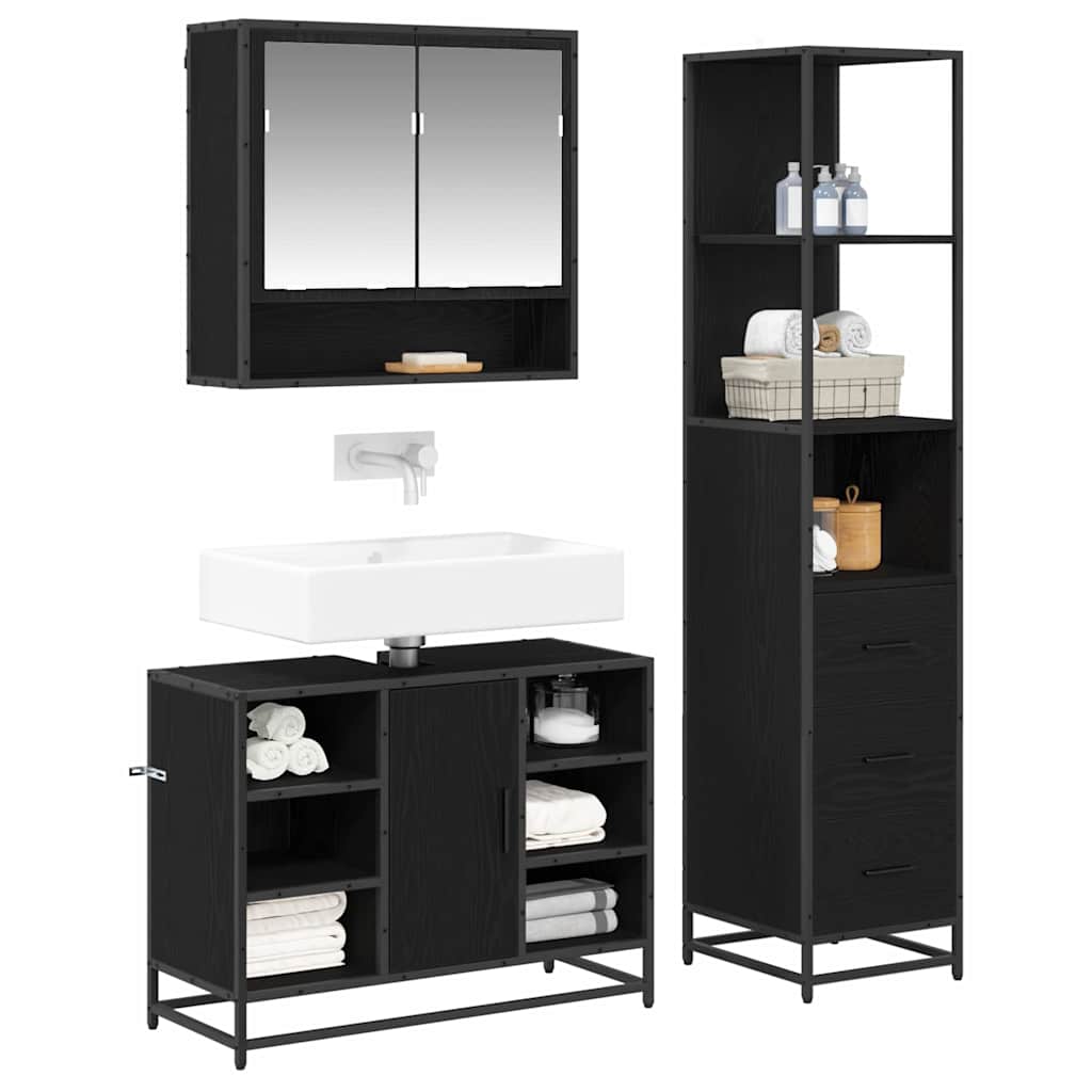 vidaXL Badkamermeubelset met lade 3 pcs Zwart eiken 35 x 37,5 x 166 cm