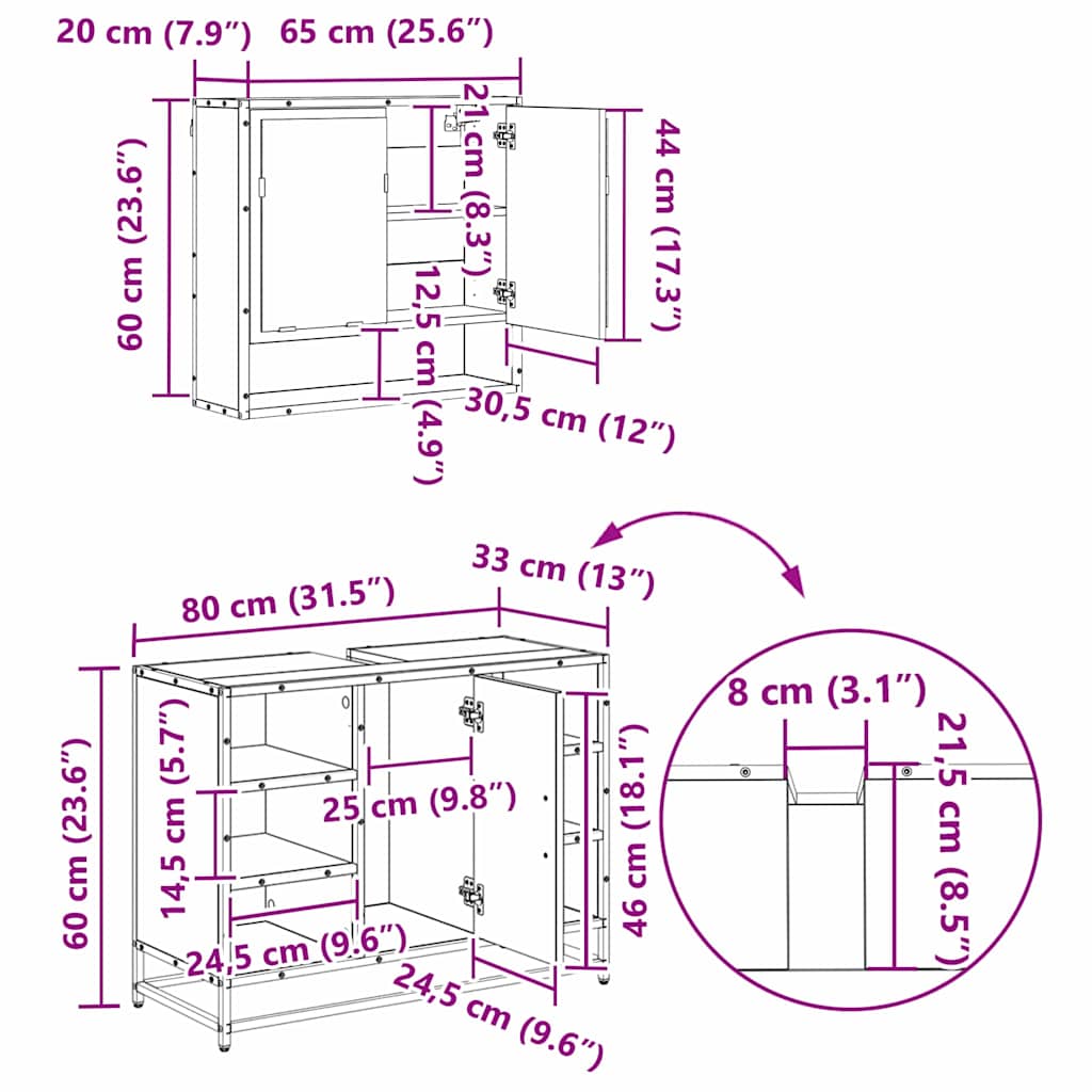 Sada koupelnového nábytku 3 pcs Černý dub kompozitní dřevo - obrázek 14