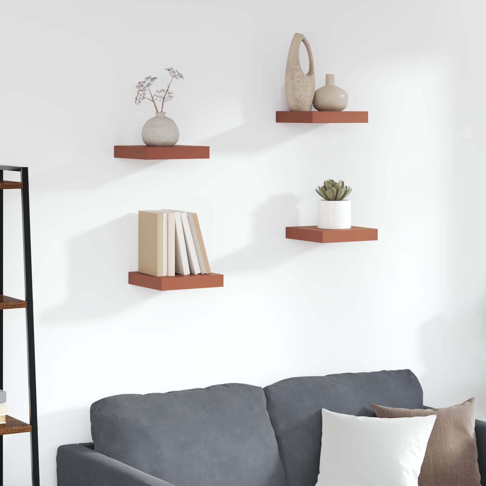 vidaXL Wandregal Wandmontiert 4 pcs Rot 23 x 23,5 x 4 cm Holzwerkstoff