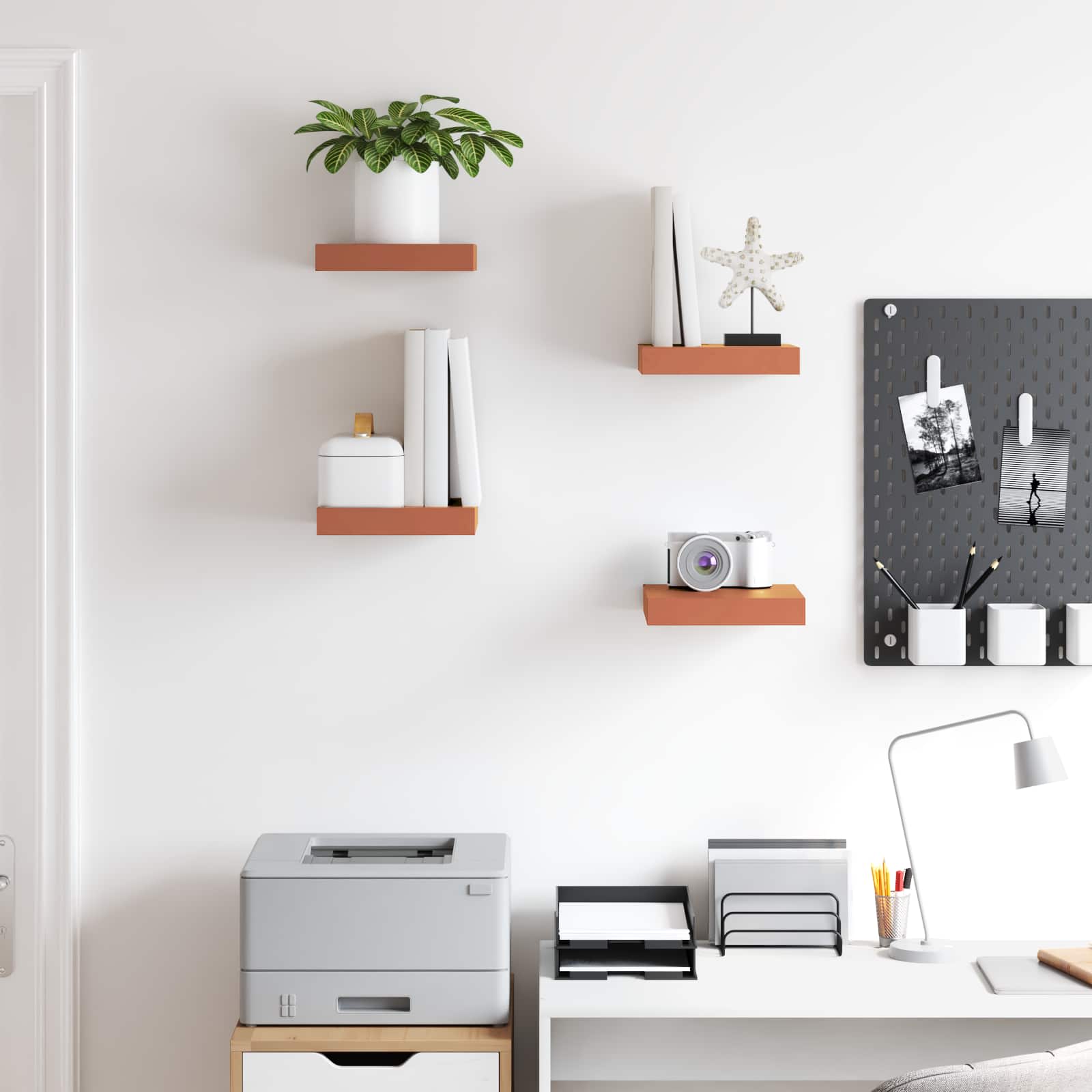 Seinähylly 4 pcs Punainen 23 x 23,5 x 4 cm Tekninen puu - Image 4