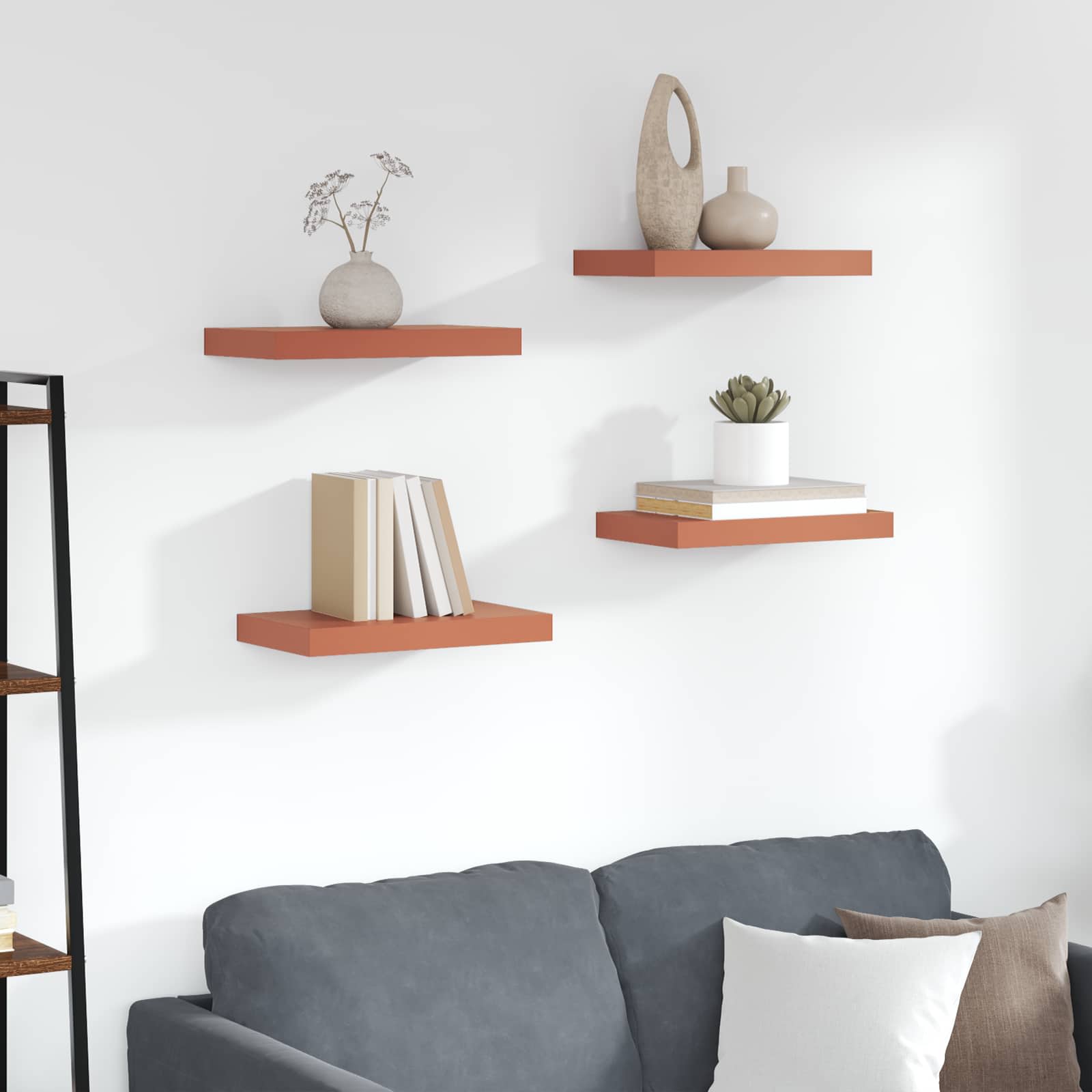 Seinähylly 4 pcs Punainen 40 x 23,5 x 4 cm Tekninen puu
