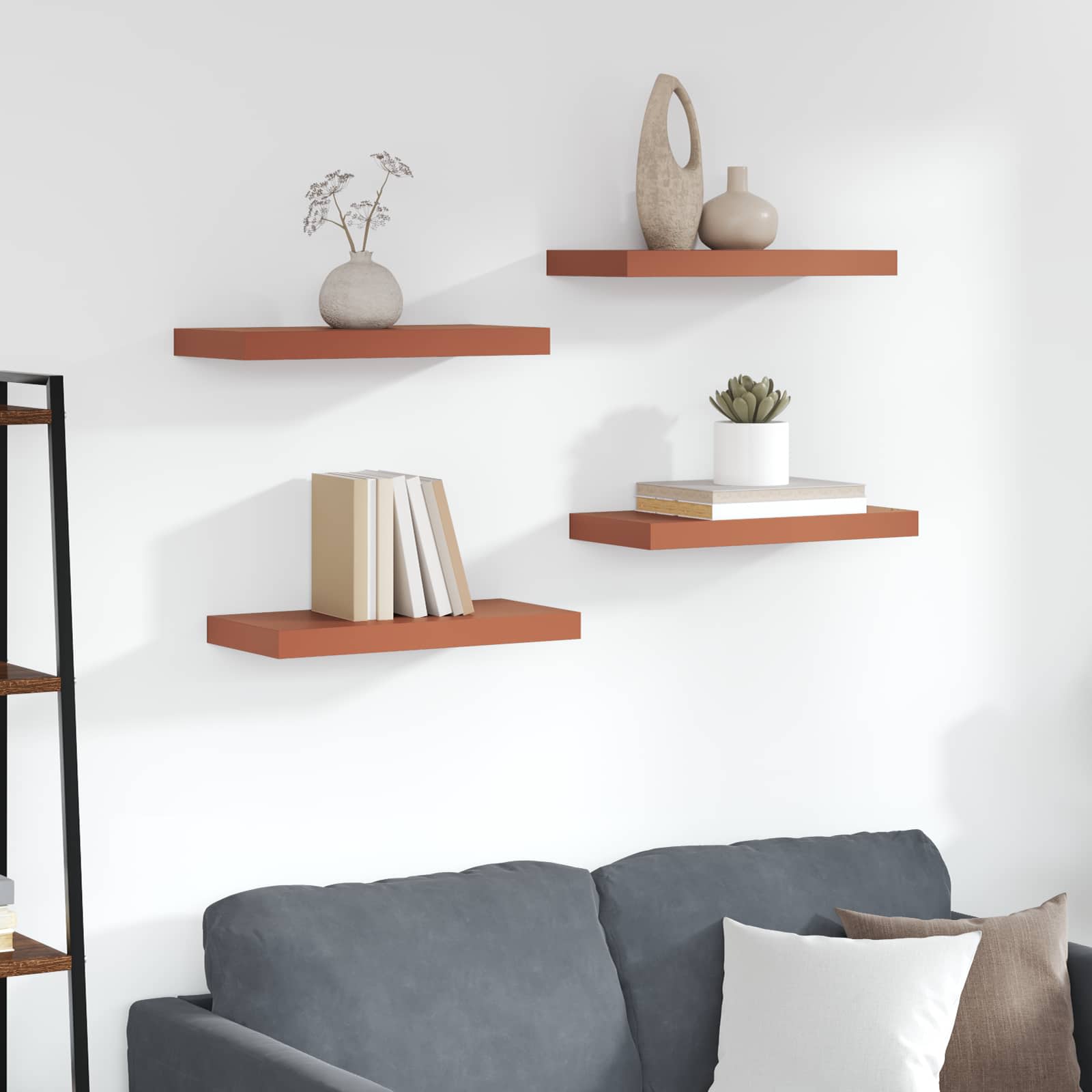 Seinähylly 4 pcs Punainen 50 x 23 x 4 cm Tekninen puu