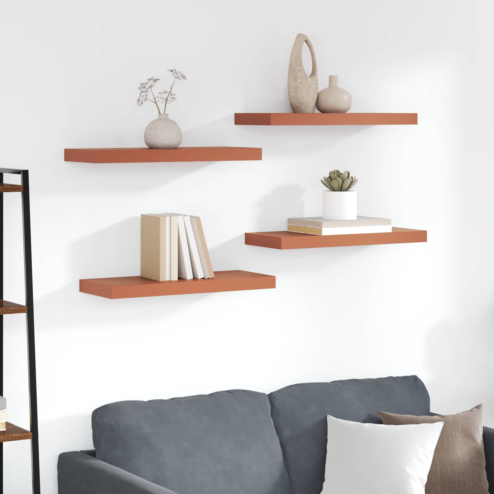 Seinähylly 4 pcs Punainen 50 x 23 x 4 cm Tekninen puu