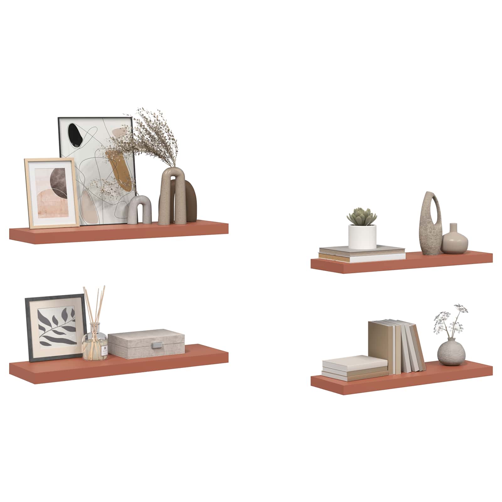 vidaXL Wandplank met opslag 4 pcs Rood 80 x 23,5 x 4 cm Bewerkt hout