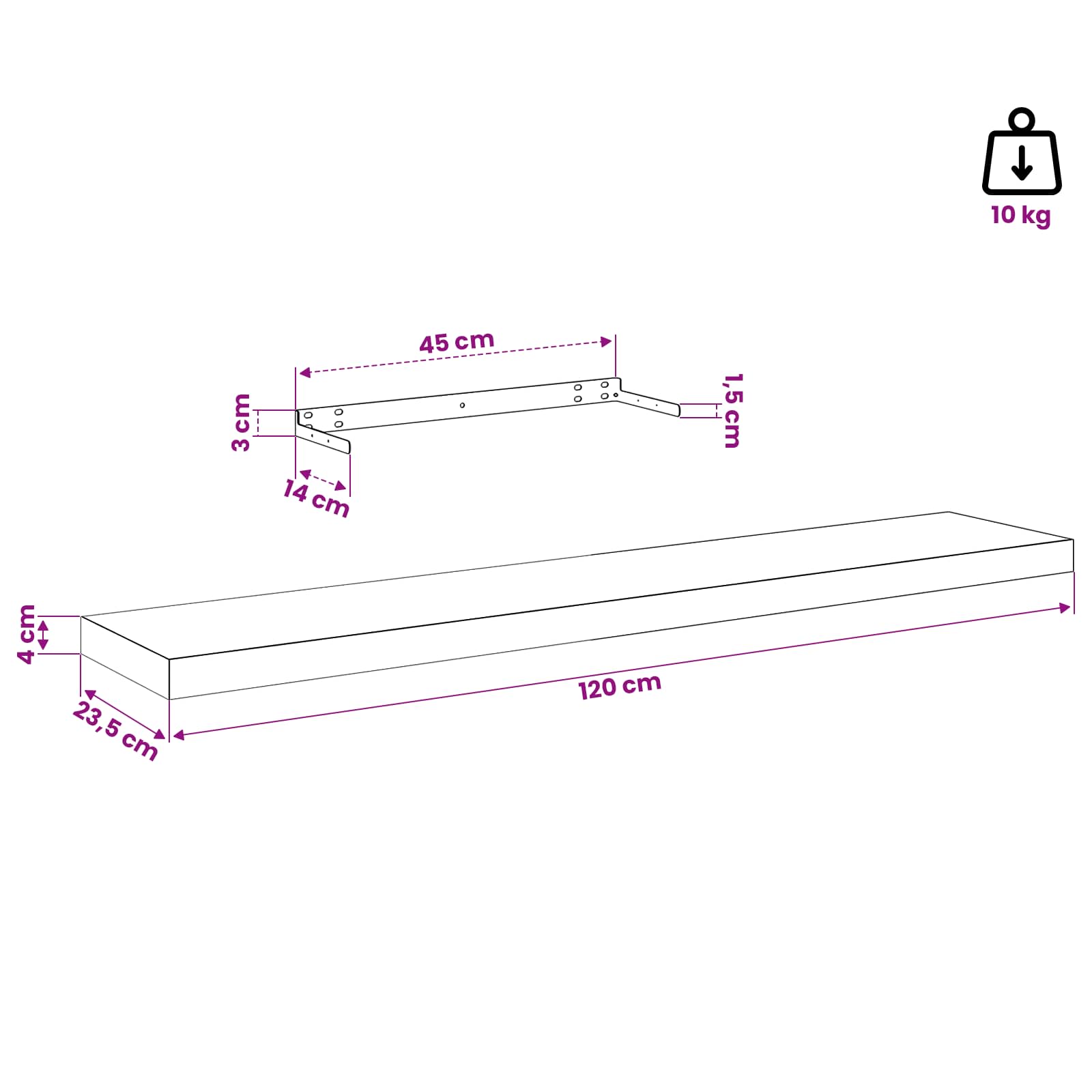 Wall Shelf Wall Mounted size guide