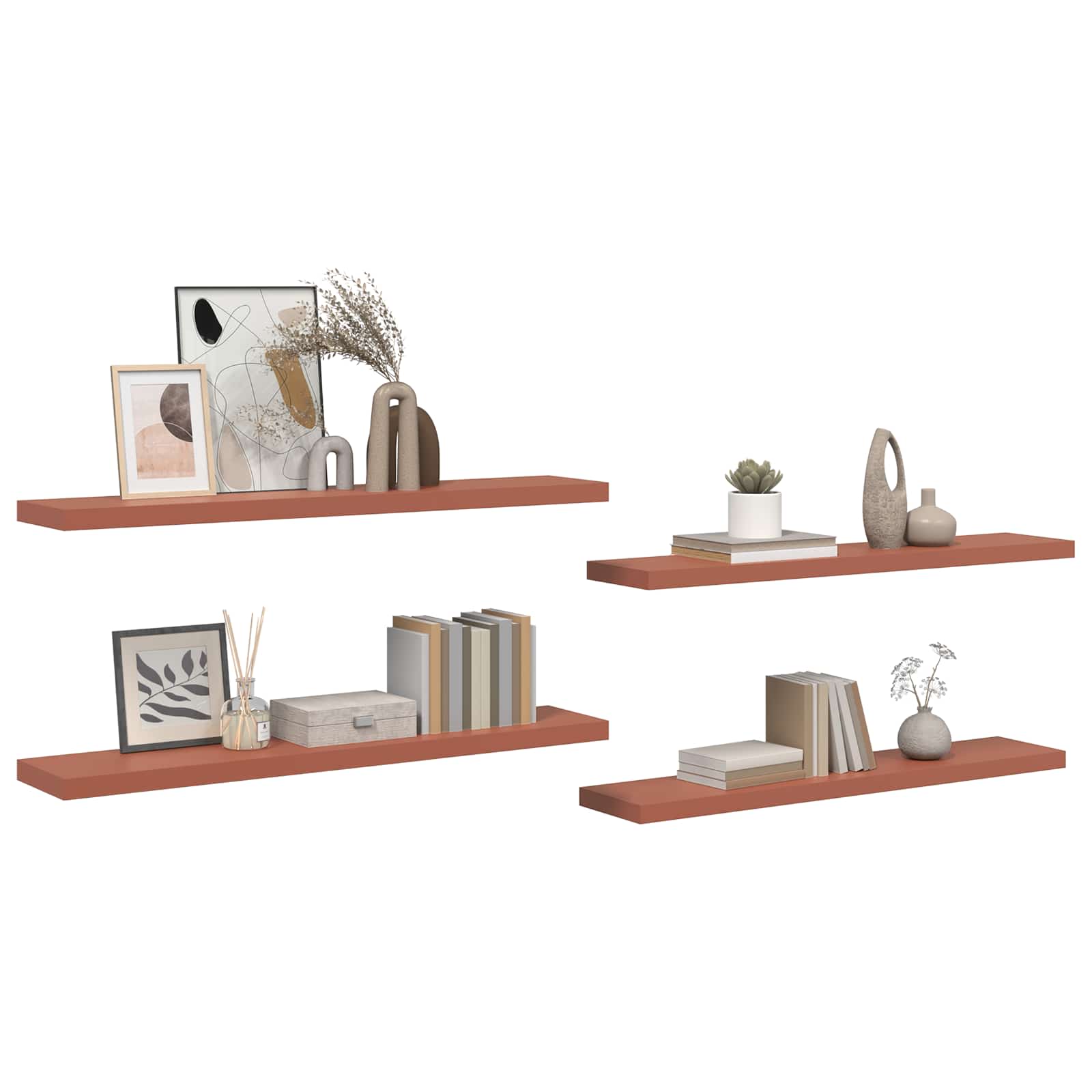 vidaXL Wandplank met opslag 4 pcs Rood 120 x 23,5 x 4 cm Bewerkt hout