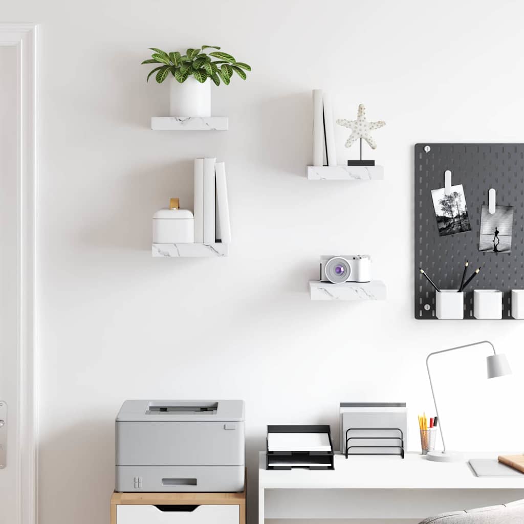 Seinähylly 4 pcs Valkoinen marmori 23 x 23,5 x 4 cm - Image 4