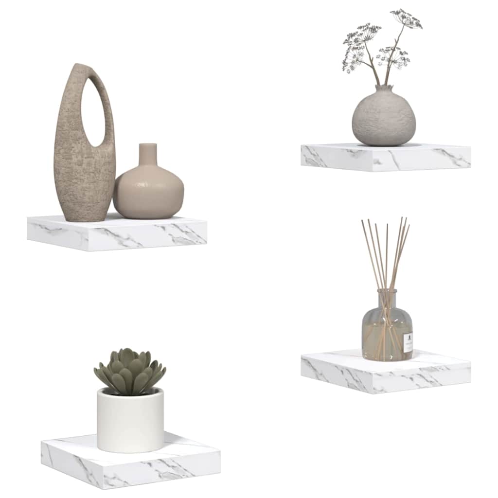 vidaXL Wandplank 4 pcs Wit Marmer 23 x 23,5 x 4 cm Bewerkt hout