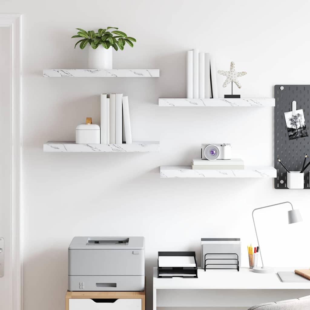 Seinähylly 4 pcs Valkoinen marmori 50 x 23 x 4 cm Tekninen puu - Image 4