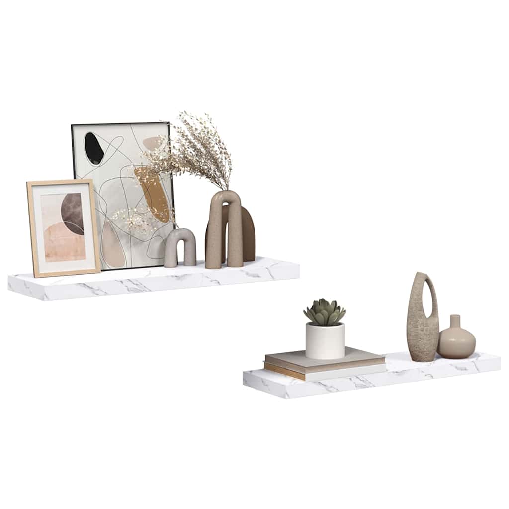 vidaXL Wandplank 2 pcs Wit Marmer 90 x 23,5 x 4 cm Bewerkt hout