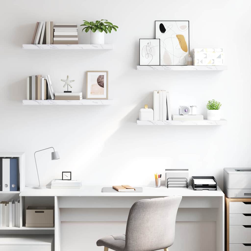 Seinähylly 4 pcs Valkoinen marmori 90 x 23,5 x 4 cm - Image 4