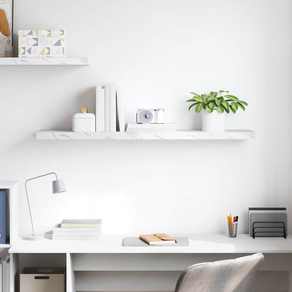 Seinähylly Valkoinen marmori 120 x 23,5 x 4 cm Tekninen puu - Image 4