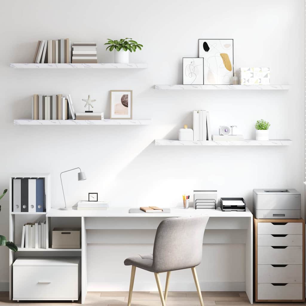 Seinähylly 4 pcs Valkoinen marmori 120 x 23,5 x 4 cm - Image 4