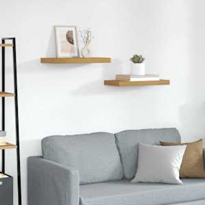 Stenska polica 2 pcs Bež 50 x 23 x 4 cm Konstruiran les