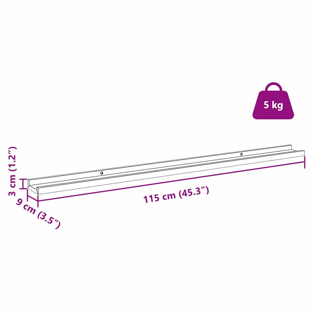 Stenska polica 2 pcs Rdeča 115 x 9 x 3 cm Konstruiran les - slika 13