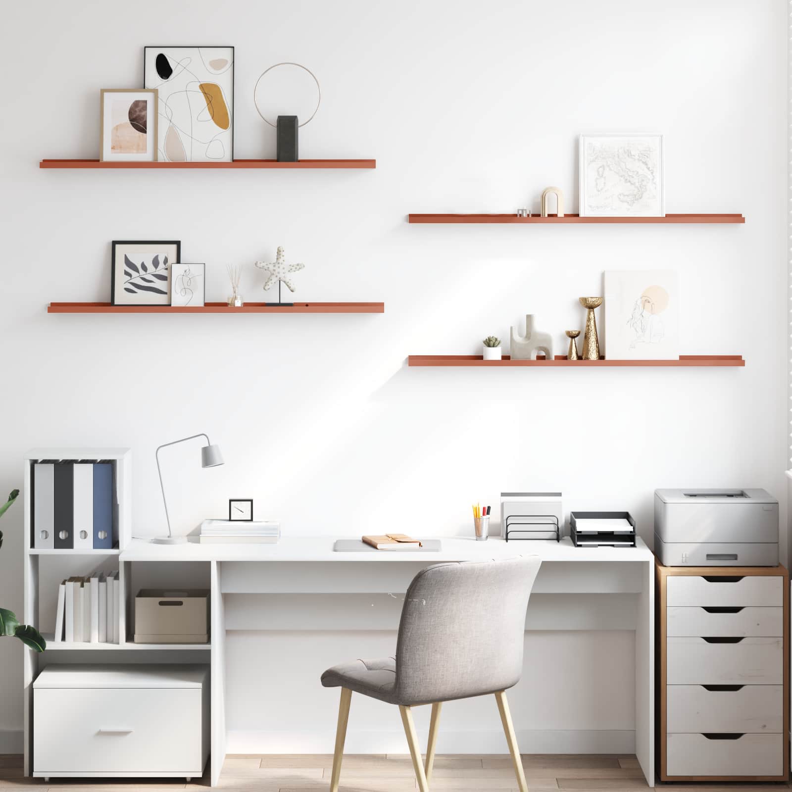 Seinähylly hyllyllä 4 pcs Punainen 115 x 9 x 3 cm Tekninen puu - Image 4