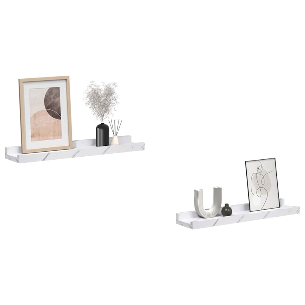 vidaXL Wandplank met plank 2 pcs Wit Marmer 40 x 9 x 3 cm Bewerkt hout