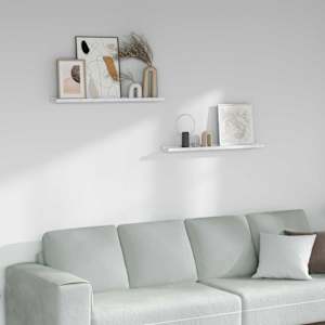 Stenska polica 2 pcs Beli marmor 80 x 9 x 3 cm Konstruiran les