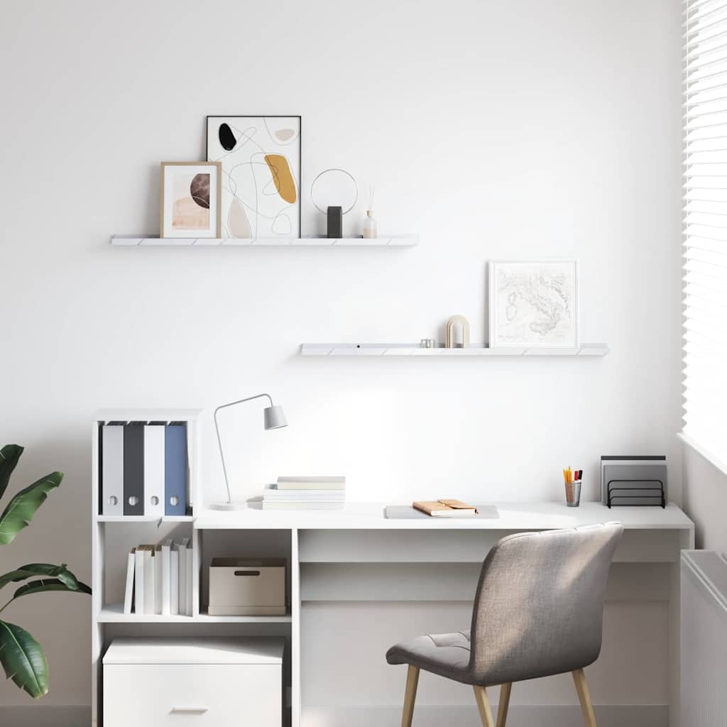 Seinähylly 2 pcs Valkoinen marmori 100 x 9 x 3 cm Tekninen puu - Image 4