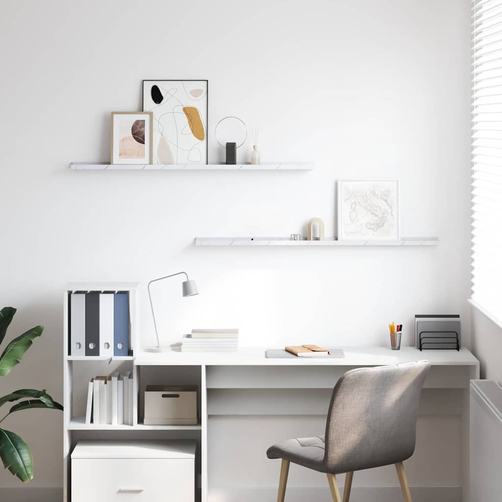 Seinähylly 2 pcs Valkoinen marmori 115 x 9 x 3 cm Tekninen puu - Image 4