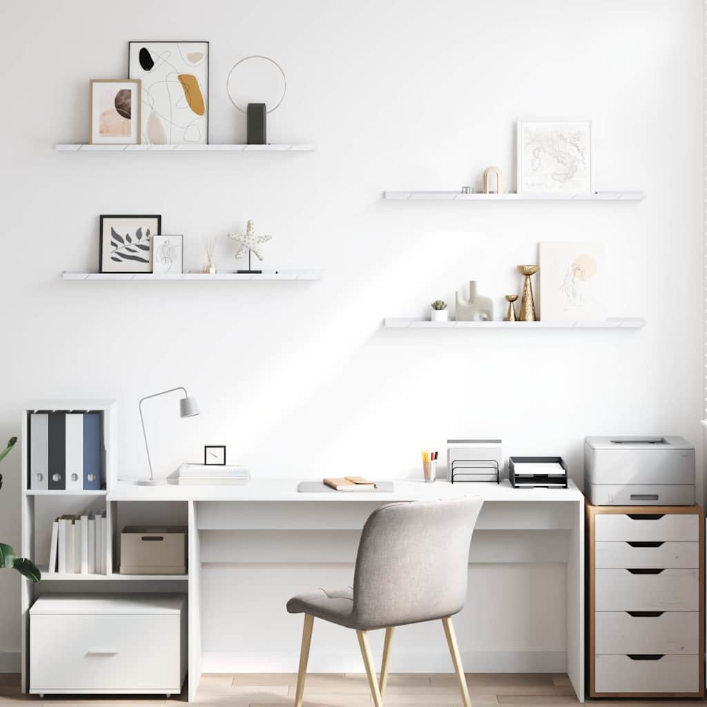 Seinähylly 4 pcs Valkoinen marmori 100 x 9 x 3 cm Tekninen puu - Image 4