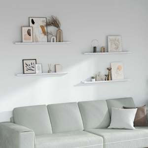 Stenska polica 4 pcs Beli marmor 100 x 9 x 3 cm Konstruiran les