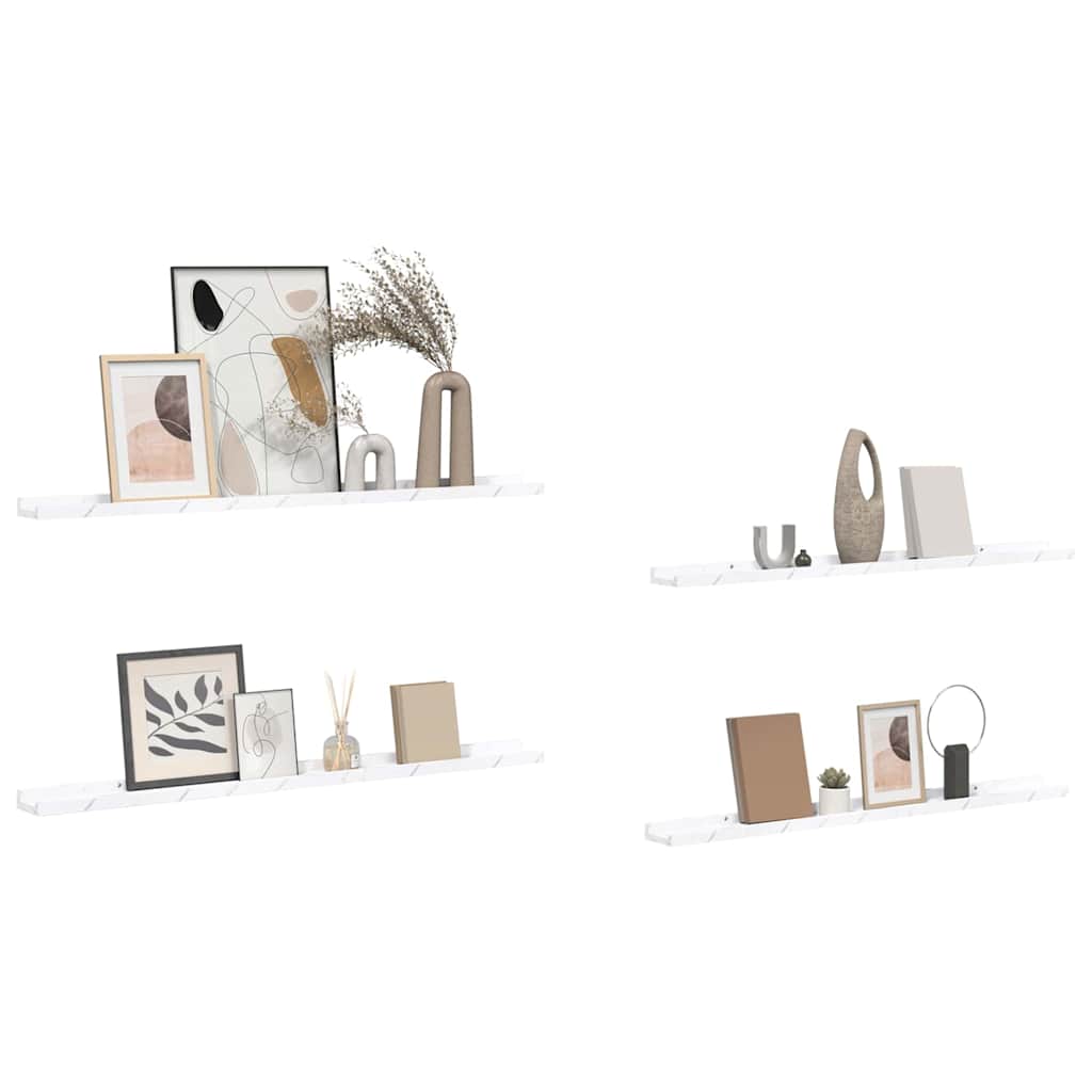 vidaXL Wandplank 4 pcs Wit Marmer 100 x 9 x 3 cm Bewerkt hout