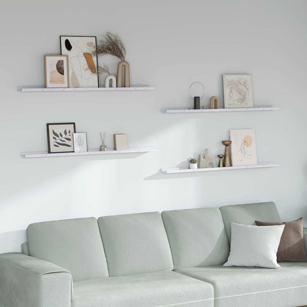 Seinähylly 4 pcs Valkoinen marmori 115 x 9 x 3 cm Tekninen puu