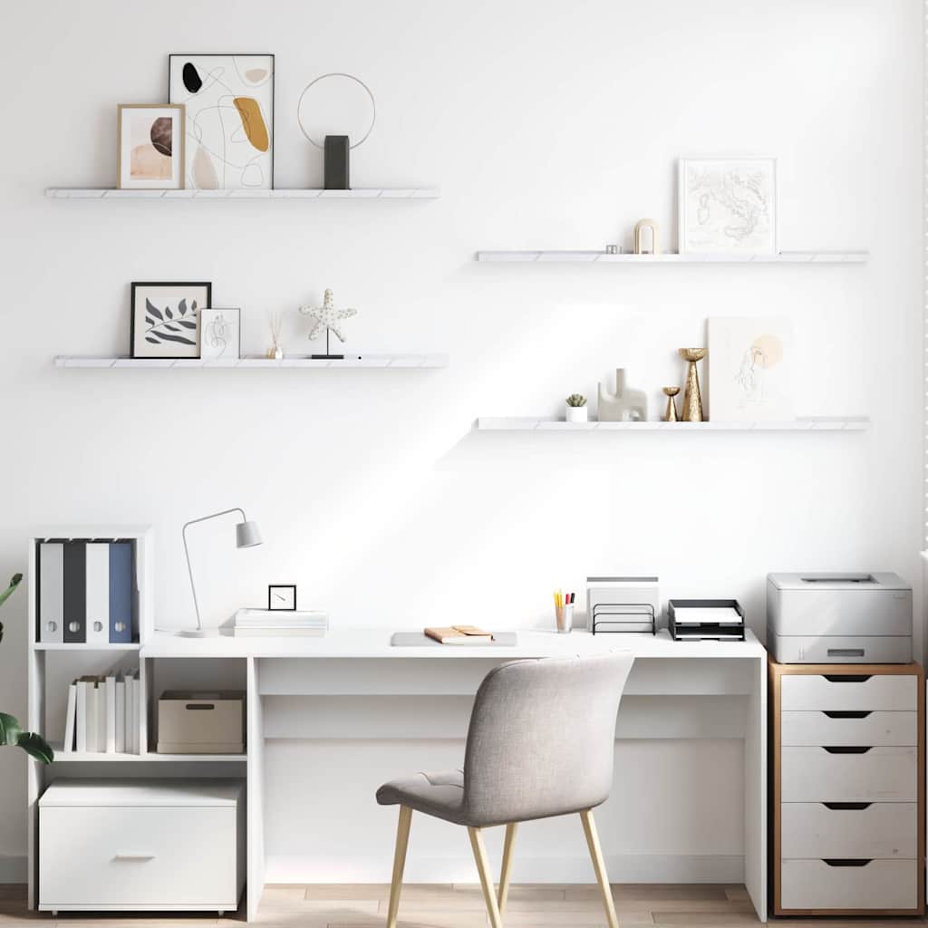 Seinähylly 4 pcs Valkoinen marmori 115 x 9 x 3 cm Tekninen puu - Image 4