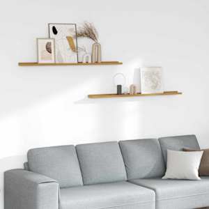 Stenska polica 2 pcs Bež 115 x 9 x 3 cm Konstruiran les