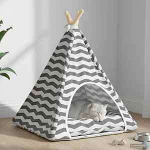 Pet teepee s polštářem Bílá a šedá 50 x 50 x 60 cm Polyester - obrázek 1