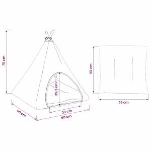Pet teepee s polštářem Bílá a šedá 60 x 60 x 70 cm Polyester - obrázek 10