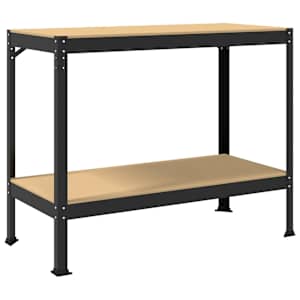 vidaXL T&ouml;&ouml;pink riiuliga Must 115 x 55 x 91 cm T&ouml;&ouml;deldud puit ja metall