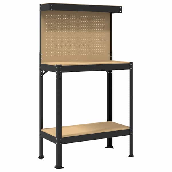 vidaXL T&ouml;&ouml;pink riiuliga Must 81 x 41 x 145 cm T&ouml;&ouml;deldud puit ja metall
