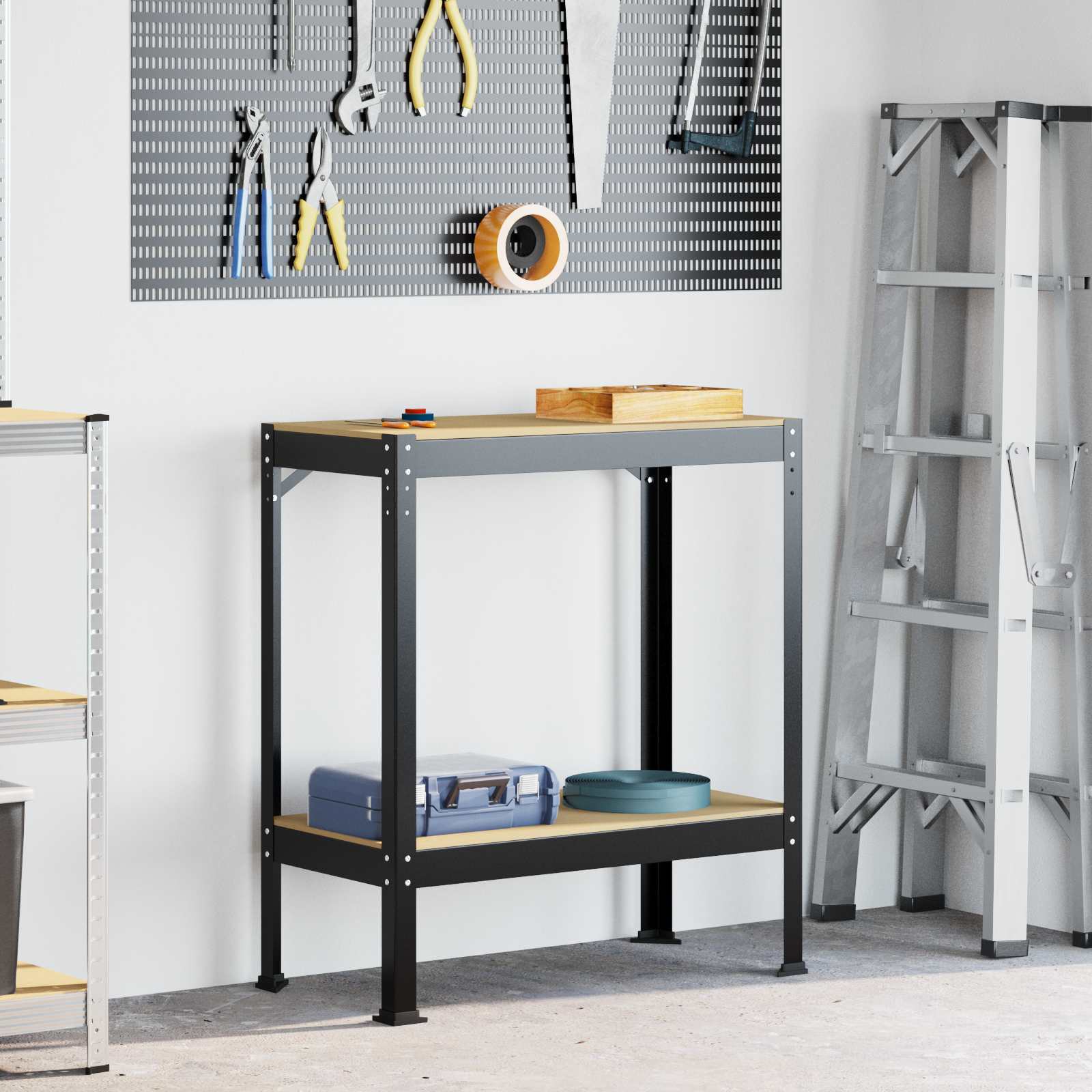 vidaXL Bănci de lucru cu raft Negru 81 x 41 x 91 cm Lemn compozit