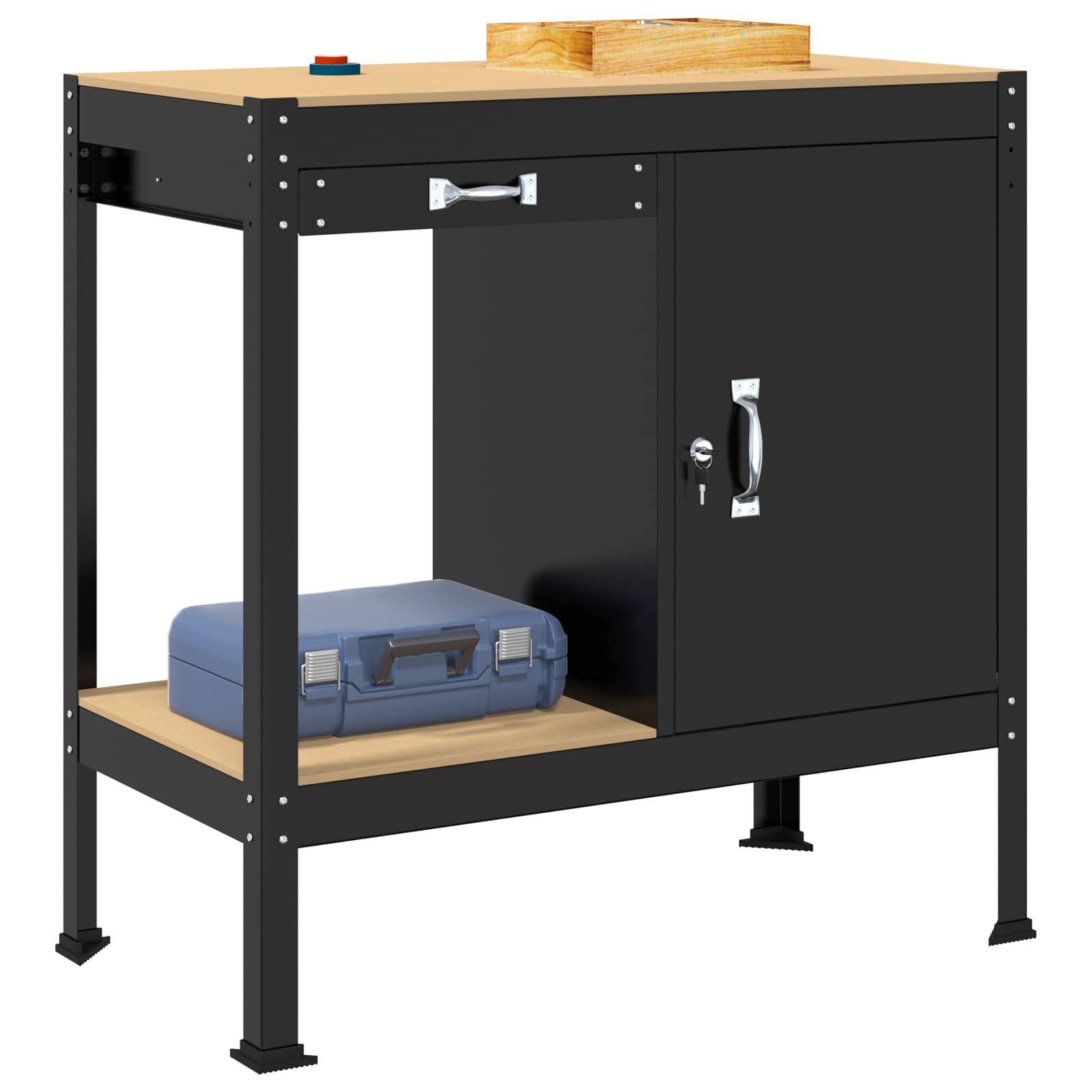 vidaXL Werkbanken met lade Zwart 81 x 41 x 145 cm Bewerkt hout