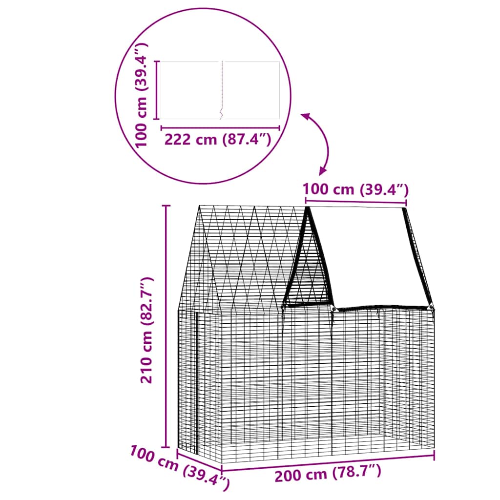 Kletka za zajce srebrna 200 x 100 x 210 cm Cinkana jeklena - slika 12