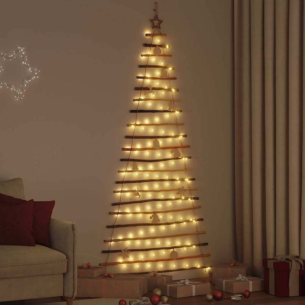 Weihnachtsbaum mit 130 LEDs Natur 210 cm Massives Eschenholz