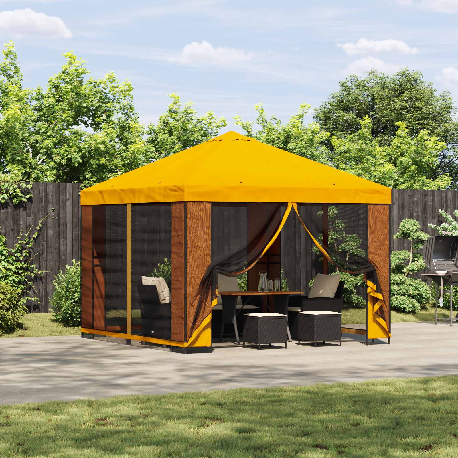 vidaXL Foișor 3 x 3 m Galben Poliester și oțel 190 gsm